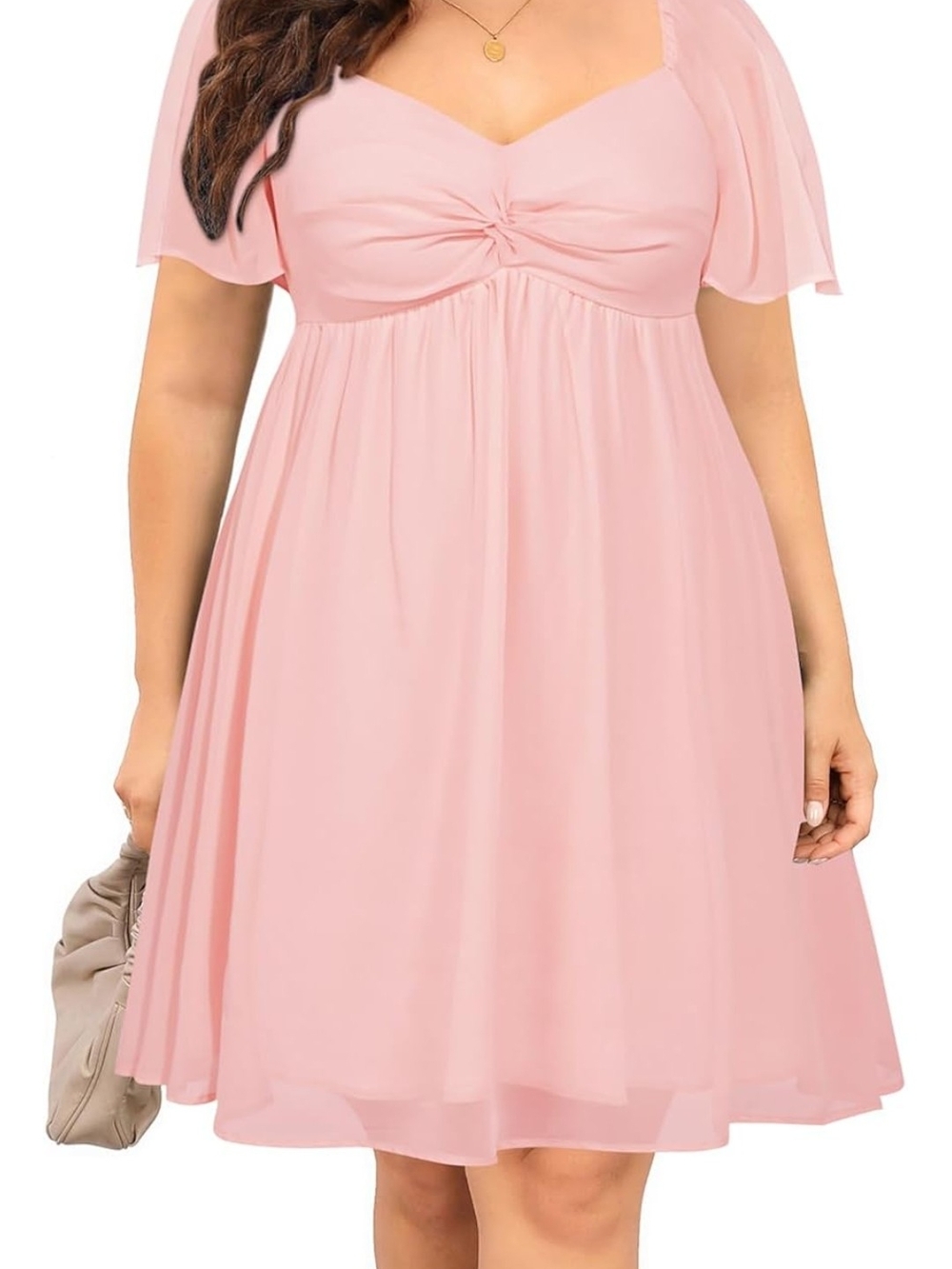 Elegant Pink Chiffon Empire-Waist Dress